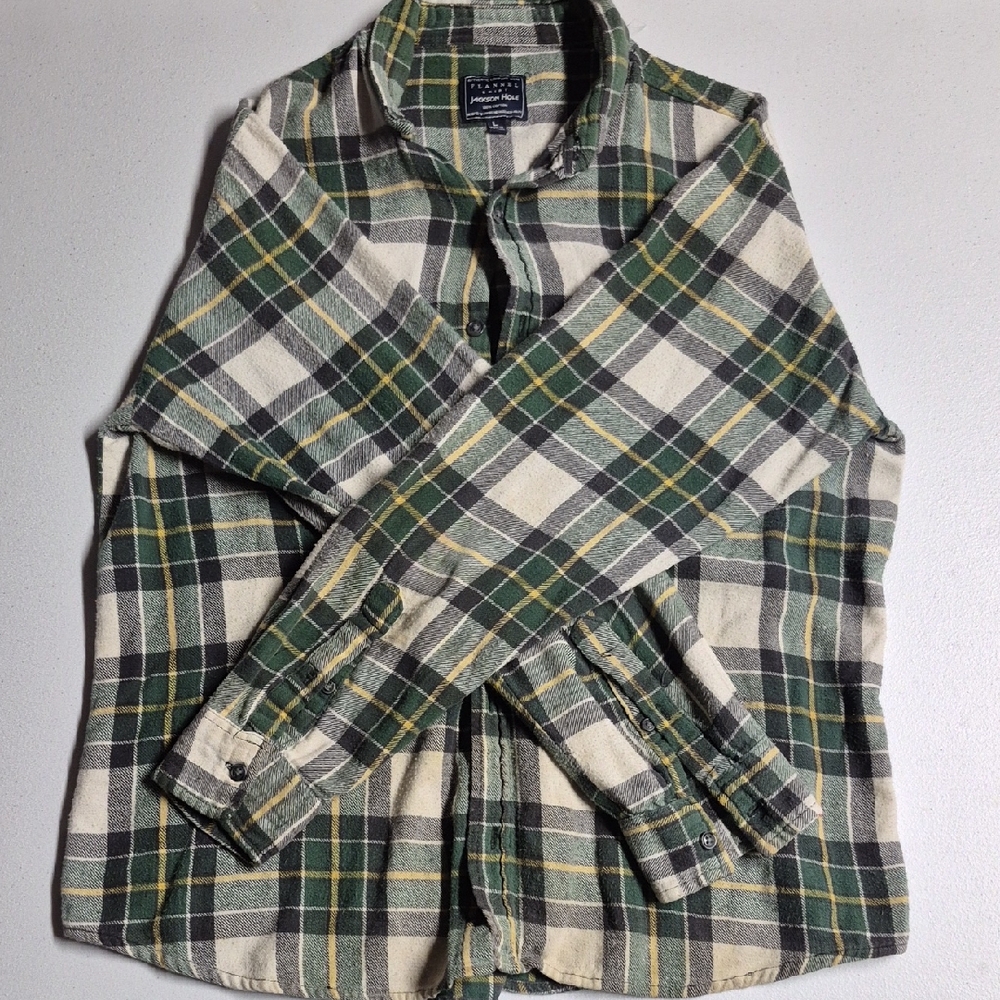 Plaid Button-Down Shirt in Green and White
